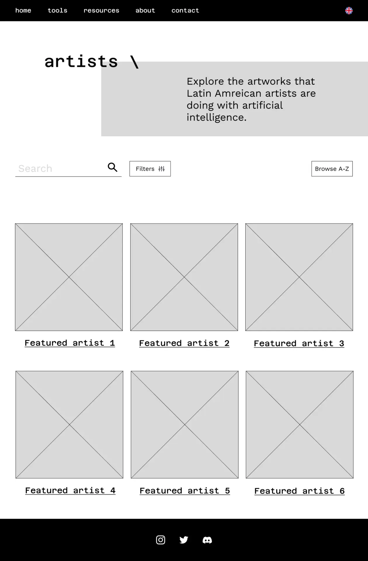 artists desktop wireframe
