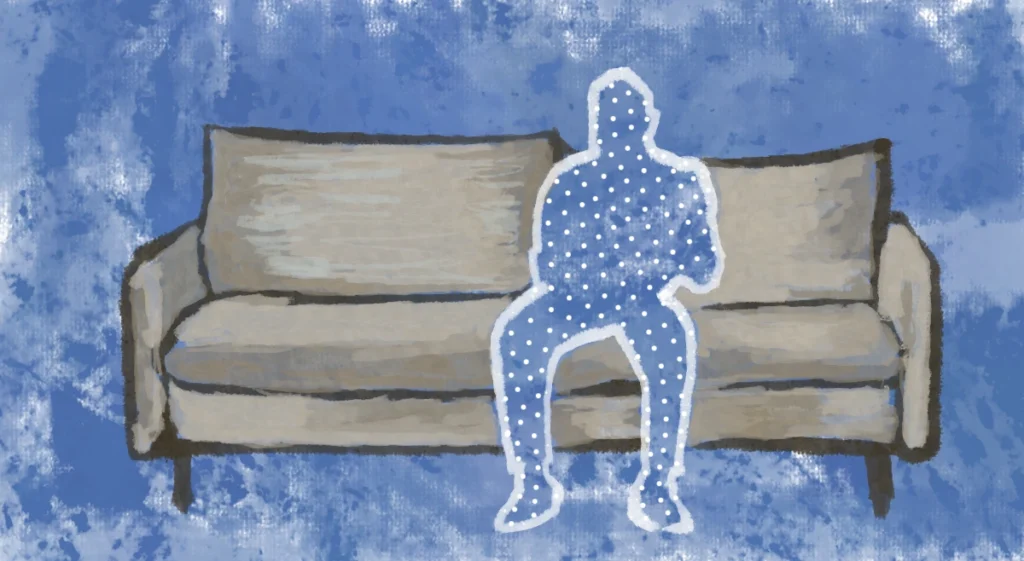 A silhouette of a person sitting on a sofa representing a synthetic user